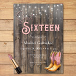 Rustic Pink Boots Cowgirl Sweet 16 Birthday Invitation<br><div class="desc">Saddle up for a boot-stompin’ celebration! This rustic western Sweet Sixteen invitation features a charming weathered barnwood background, glowing string lights, and a stylish pair of pink and tan cowgirl boots. Perfect for the country-loving birthday girl, this design sets the stage for a night of fun, laughter, and country charm....</div>