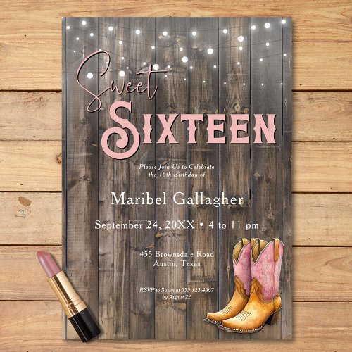 Rustic Pink Boots Cowgirl Sweet 16 Birthday