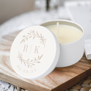 Rustic Pink Botanical Wreath Wedding Monogram Mini Candle Favors