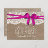 Rustic Pink Bow Bridal Shower Recipe Cards (Front/Back)
