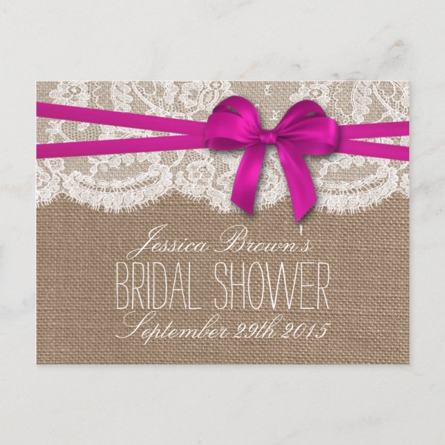 Rustic Pink Bow Bridal Shower Recipe Cards (Front)