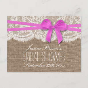 Rustic Pink Bow Bridal Shower Recipe Cards