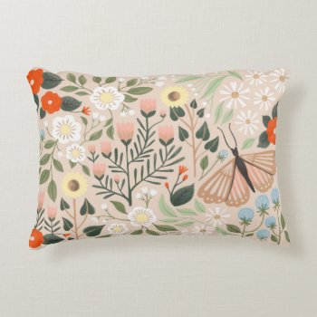Rustic Pink Brown Boho-chic Floral Butterfly Art Accent Pillow by Jenika_Illustration at Zazzle