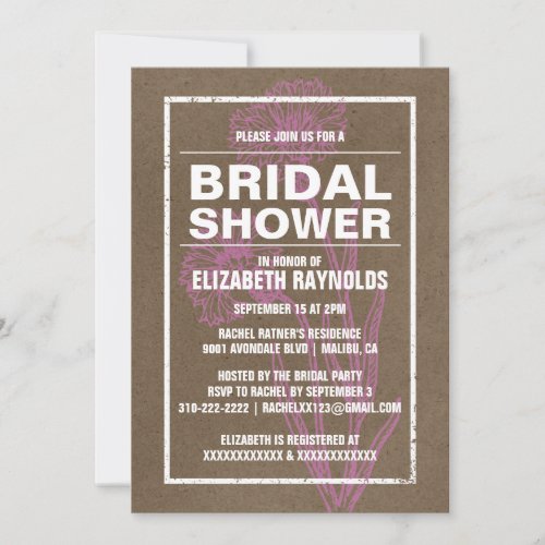 Rustic Pink &amp; Brown Bridal Shower Invitations