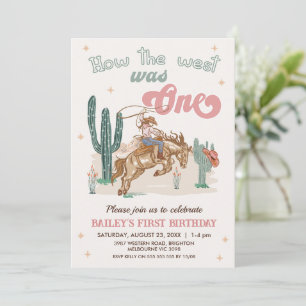 Rustic Pink Brown How West Was One 1st Birthday Invitation