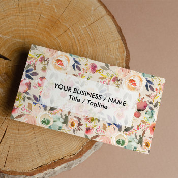 Rustic Pink Brown Vintage Ivory Country Floral Business Card by kicksdesign at Zazzle