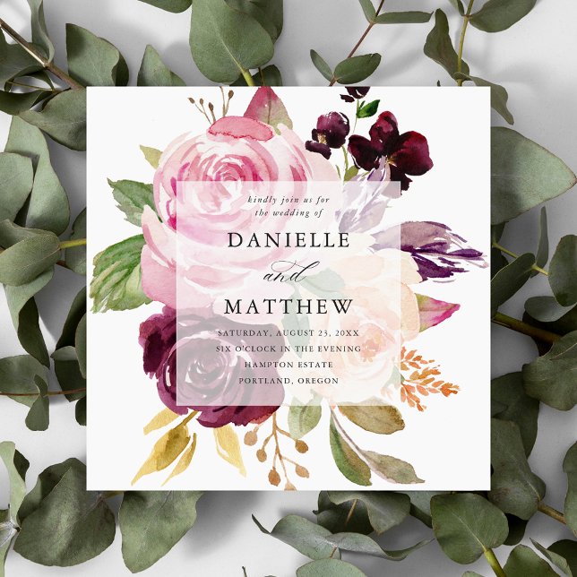 Rustic Pink Burgundy and Purple Floral Invitation (Creator Uploaded)