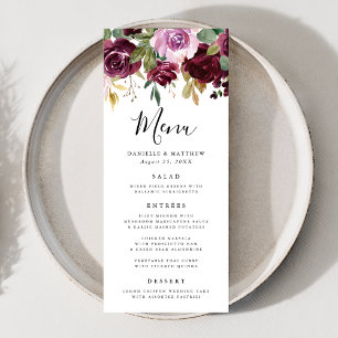 Rustic Pink Burgundy and Purple Floral Wedding Menu