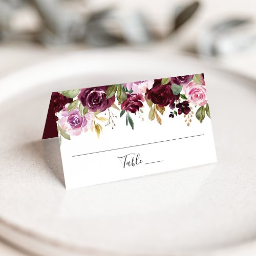 Rustic Pink Burgundy and Purple Floral Wedding Place Card