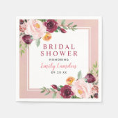 Rustic Pink Burgundy Floral Wedding Bridal Shower Napkins (Front)