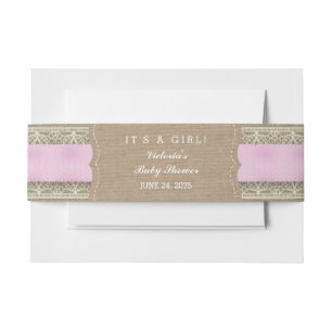 Rustic Pink Burlap and Lace Invitation Belly Band