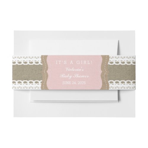 Rustic Pink Burlap and Lace Invitation Belly Band