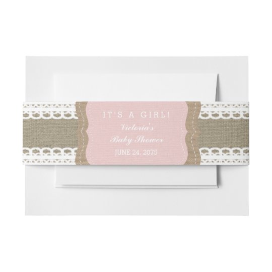 Rustic Pink Burlap and Lace Invitation Belly Band