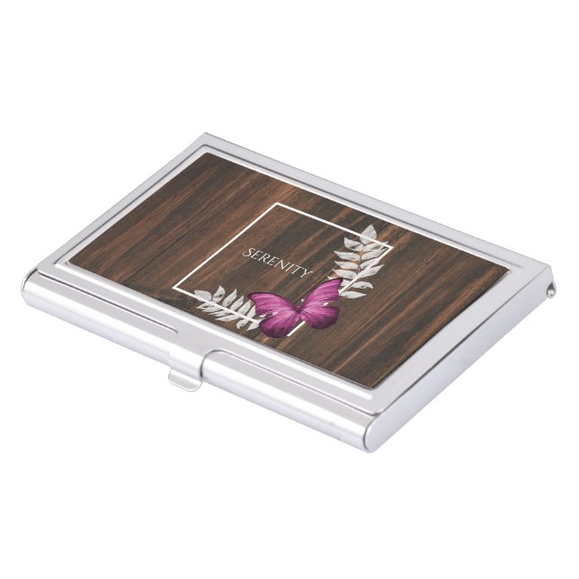 Rustic Pink Butterfly Business Card Case (Front)