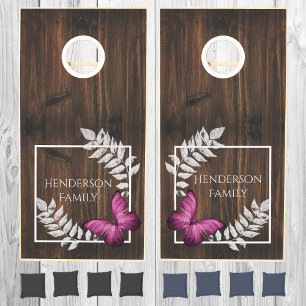 Rustic Pink Butterfly Cornhole Set