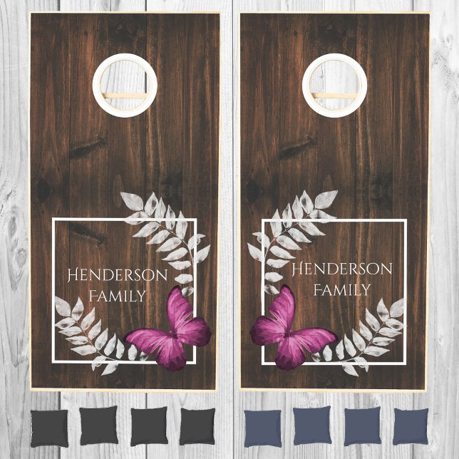 Rustic Pink Butterfly Cornhole Set (Pink Rustic Butterfly Cornhole Set)