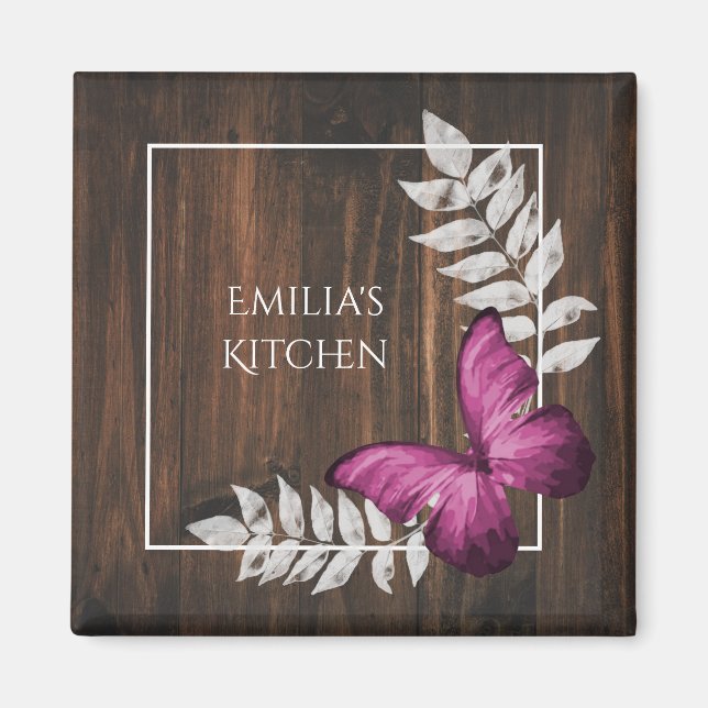 Rustic Pink Butterfly Magnet (Front)
