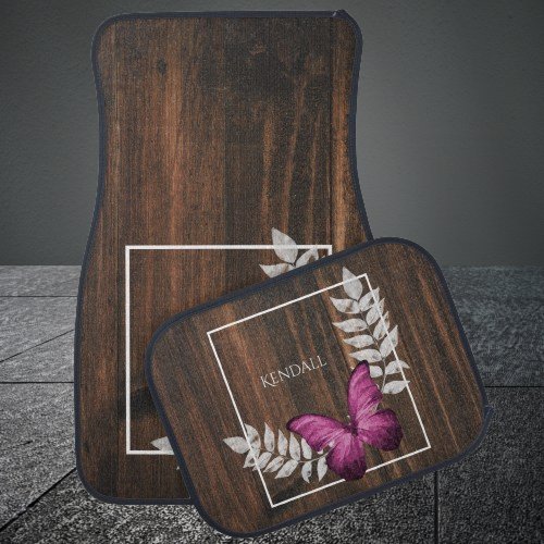 Rustic Pink Butterfly Personalized Car Floor Mat
