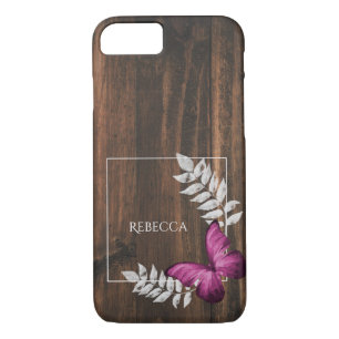 Rustic Pink Butterfly Personalized iPhone 8/7 Case