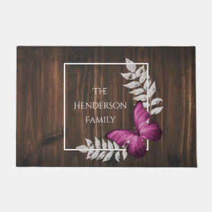Rustic Pink Butterfly Personalized Doormat
