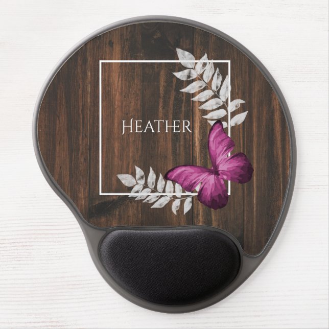 Rustic Pink Butterfly Personalized Gel Mouse Pad (Front)