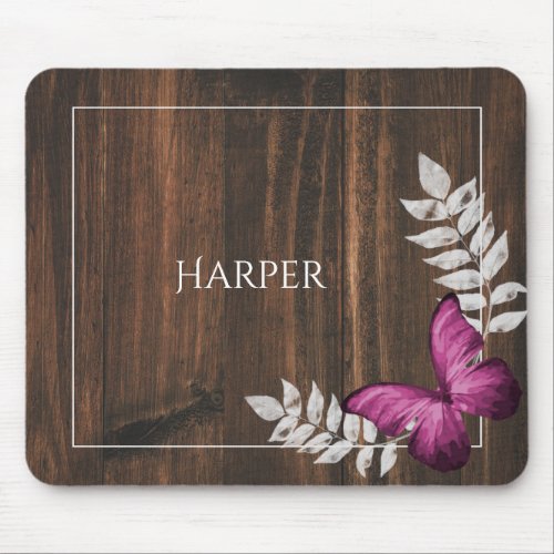 Rustic Pink Butterfly Personalized Mouse Pad