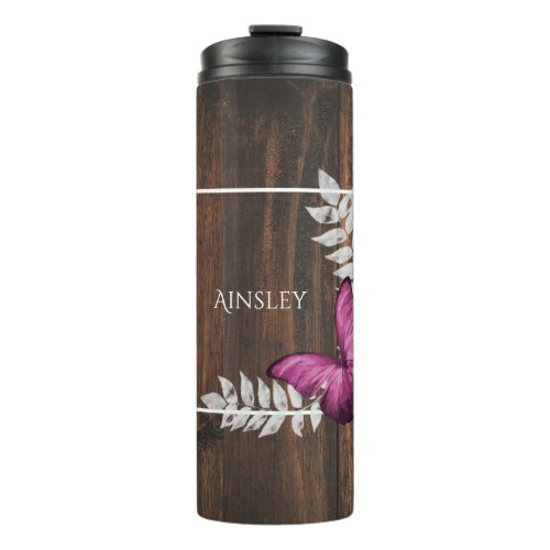 Rustic Pink Butterfly Personalized Thermal Tumbler