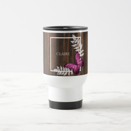 Rustic Pink Butterfly Personalized Travel Mug