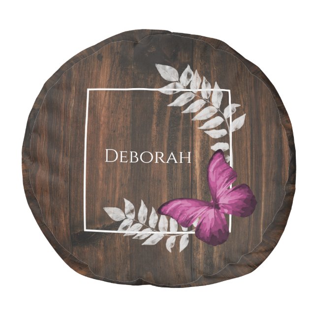 Rustic Pink Butterfly Pouf (Top)