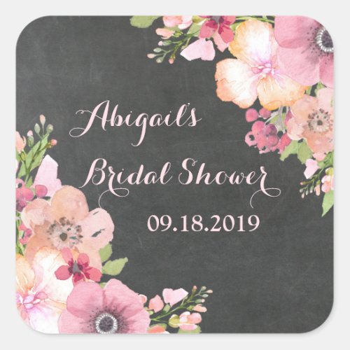 Rustic Pink Chalkboard Floral Bridal Shower Tag