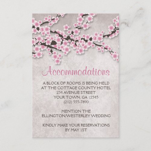 Rustic Pink Cherry Blossom Accommodations Cards