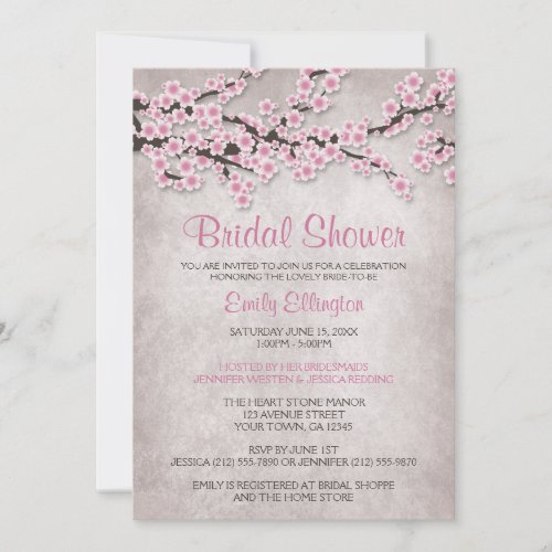 Rustic Pink Cherry Blossom Bridal Shower Invites