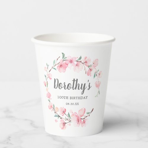 Rustic Pink Cherry Blossom Floral Paper Cups