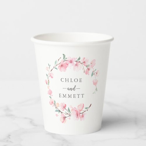 Rustic Pink Cherry Blossom Floral Paper Cups