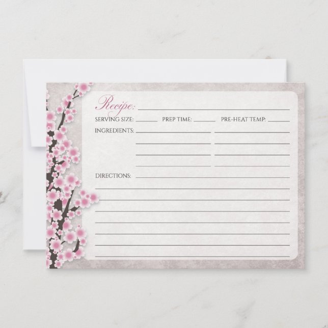 Rustic Pink Cherry Blossom Recipe Cards (Front)