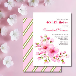 Rustic Pink Cherry Blossom Sakura Floral Birthday Invitation