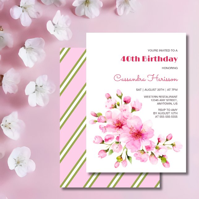 Rustic Pink Cherry Blossom Sakura Floral Birthday Invitation (Creator Uploaded)