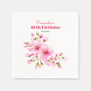 Rustic Pink Cherry Blossom Sakura Floral Birthday Napkins