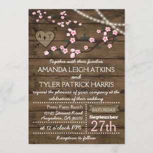 Rustic Pink Cherry Blossom Wedding Invitations