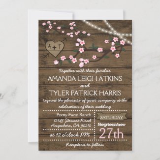 Rustic Pink Cherry Blossom Wedding Invitations