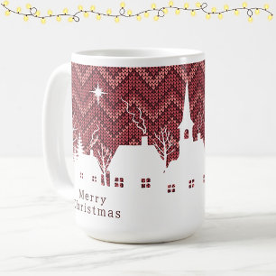 Rustic Pink Christmas Village Chevron Knit Coffee Mug