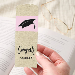 Rustic Pink Congrats Grad Graduation Cap Bookmarks