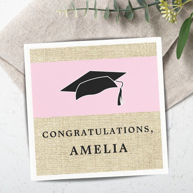 Rustic Pink Congratulations Rustic Graduation Cap Napkins (Creator Uploaded)