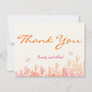 Rustic Pink Coral Wildflower Bee Wedding Thank You Card