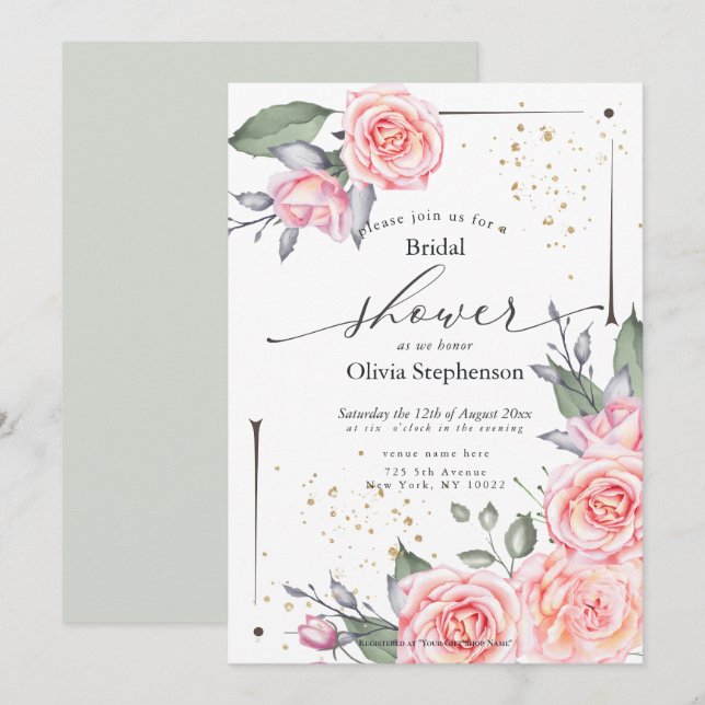  Rustic Pink Cottage Roses Bridal Shower Invitation (Front/Back)