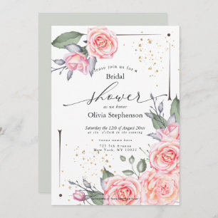 Rustic Pink Cottage Roses Bridal Shower Invitation