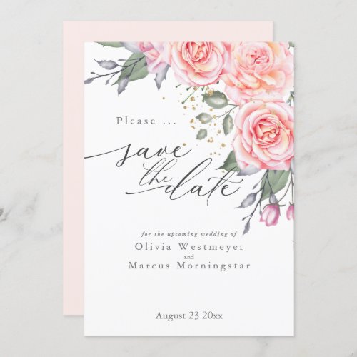 Rustic Pink Cottage Roses Save the Date  Invitation