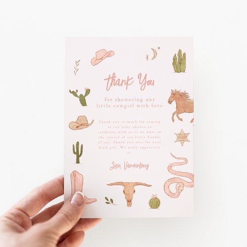 Rustic Pink Cowgirl Baby Shower Thank You Card