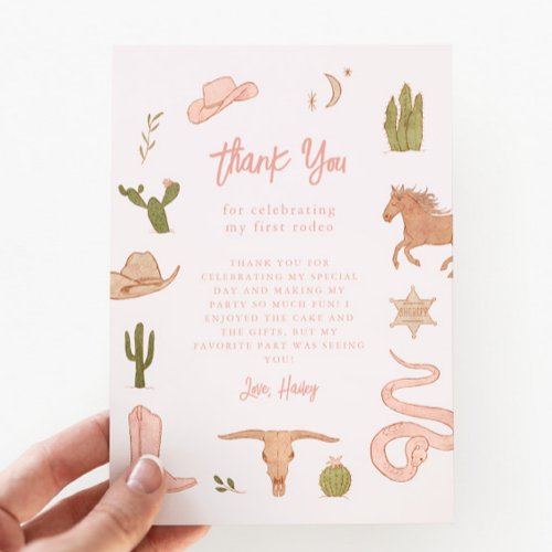 Rustic Pink Cowgirl Birthday Party Thank You Card