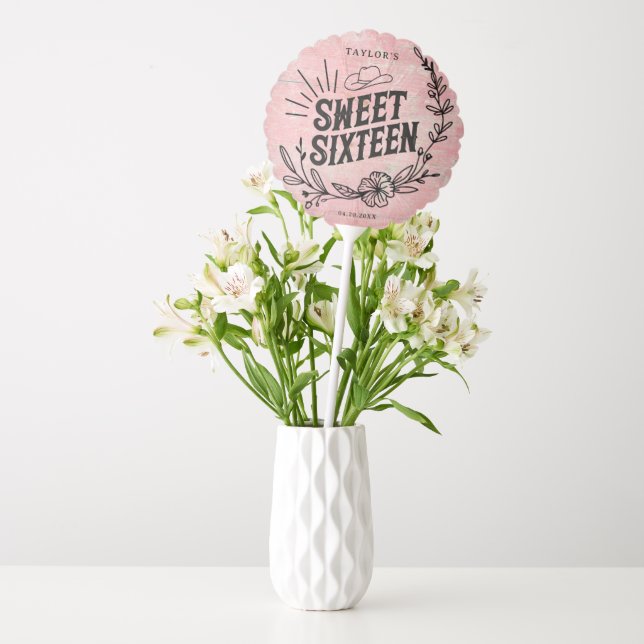 Rustic Pink Cowgirl Floral Sweet Sixteen Party Balloon (Vase)